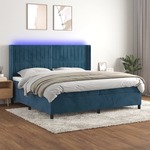Box spring postelja z vzmetnico LED temno modra 200x200cm žamet - vidaXL - modra - 95,75 - 200 x 200 cm - vidaXL