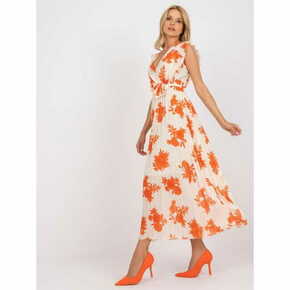 ITALY MODA Ženska tiskana dolga nagubana obleka SARAI bež in oranžna DHJ-SK-13166.94P_387334 Univerzalni