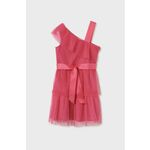Otroška obleka Mayoral roza barva - roza. Otroška Obleka iz kolekcije Mayoral. Nabran model izdelan iz enobarvne tkanine.