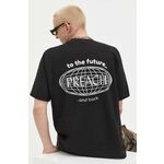 Bombažna kratka majica Preach črna barva - črna. Kratka majica iz kolekcije Preach, izdelana iz tanke, rahlo elastične pletenine. Model iz izjemno udobne bombažne tkanine.