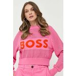 Pulover BOSS ženski, roza barva - roza. Pulover iz kolekcije BOSS. Model izdelan iz tanke pletenine. Model iz izjemno udobne tkanine z visoko vsebnostjo viskoze.