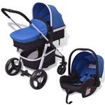 vidaXL 3-v-1 otroški voziček aluminijast modre in črne barve