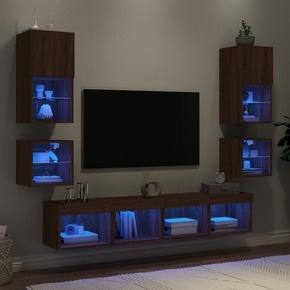Vidaxl Komplet TV omaric LED 8-delni rjavi hrast inženirski les