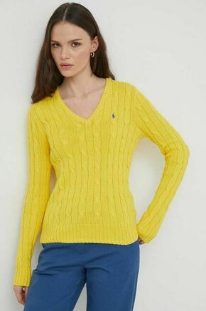 Bombažen pulover Polo Ralph Lauren rumena barva - rumena. Pulover iz kolekcije Polo Ralph Lauren. Model z V izrezom