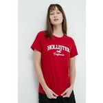Bombažna kratka majica Hollister Co. ženski, rdeča barva - rdeča. Kratka majica iz kolekcije Hollister Co. Izdelana iz pletenine z nalepko. Model iz zračne bombažne tkanine.