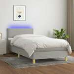 shumee Box spring postelja z vzmetnico LED svetlo siva 90x190 cm blago