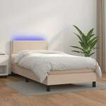 Greatstore Box spring postelja z vzmetnico LED kapučino 100x200 cm