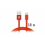 SWISSTEN podatkovni kabel Textile USB(micro USB, 3 m, rdeč 71527301
