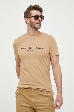 Tommy Hilfiger kratka majica - bež. Kratka majica iz kolekcije Tommy Hilfiger. Model izdelan iz tanke