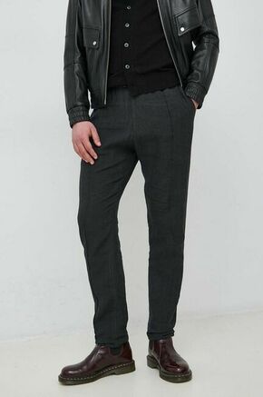 Lanene hlače Emporio Armani črna barva - črna. Hlače iz kolekcije Emporio Armani. Model izdelan iz melange tkanine. Izjemno udoben