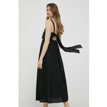 Bombažna obleka Sisley črna barva - črna. Obleka iz kolekcije Sisley. Model izdelan iz enobarvne tkanine. Model iz zračne bombažne tkanine.