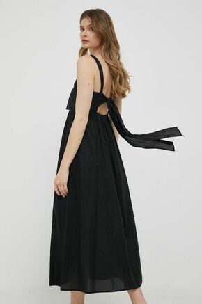 Bombažna obleka Sisley črna barva - črna. Obleka iz kolekcije Sisley. Model izdelan iz enobarvne tkanine. Model iz zračne bombažne tkanine.