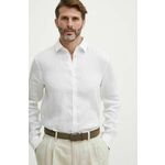 Lanena srajca Sisley bela barva - bela. Srajca iz kolekcije Sisley, izdelana iz enobarvne tkanine. Model iz izjemno udobne, zračne tkanine.