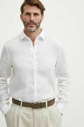 Lanena srajca Sisley bela barva - bela. Srajca iz kolekcije Sisley