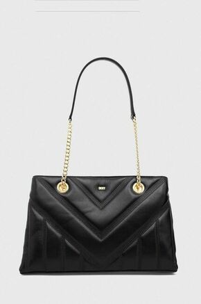 Usnjena torbica Dkny črna barva - črna. Srednje velika nakupovalna torbica iz kolekcije Dkny. Model na zapenjanje