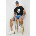 Bombažna kratka majica Karl Lagerfeld moški, črna barva - črna. Lahkotna kratka majica iz kolekcije Karl Lagerfeld, izdelana iz pletenine, prijetne na otip. Model iz visokokakovostnega in trajnostnega materiala.