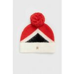 Kapa s primesjo volne Tommy Hilfiger rdeča barva - rdeča. Kapa iz kolekcije Tommy Hilfiger. Model izdelan iz vzorčaste pletenine.