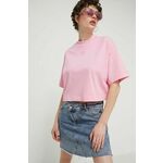 Bombažna kratka majica HUGO ženska, roza barva, 50517790 - roza. Lahkotna kratka majica iz kolekcije HUGO, izdelana iz bombažnega materiala. Model iz visokokakovostnega in trajnostnega materiala.