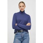 Volnen pulover Sisley ženski - modra. Pulover iz kolekcije Sisley. Model izdelan iz tanke, elastične pletenine. Volna ima naravno zračnost, absorpcijo vlage in termoregulacijske lastnosti.