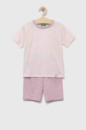 Otroška bombažna pižama United Colors of Benetton roza barva - roza. Otroški pižama iz kolekcije United Colors of Benetton. Model izdelan iz pletenine. Izjemno udoben material.