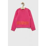 Otroški pulover Guess roza barva - roza. Otroški pulover iz kolekcije Guess, izdelan iz elastične pletenine. Model iz izjemno udobne tkanine z visoko vsebnostjo bombaža.