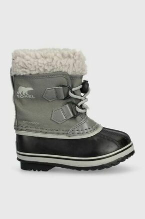 Otroški zimski škornji Sorel črna barva - siva. Zimski čevlji iz kolekcije Sorel. Podloženi model izdelan iz kombinacije tekstilnega in sintetičnega materiala. Model z gumijastim