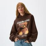 Pulover s kapuco in potiskom temno rjava 831KQ-89X