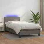 Vidaxl Box spring postelja z vzmetnico LED siva 100x200cm umetno usnje