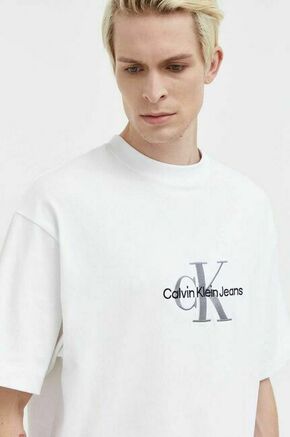 Bombažna kratka majica Calvin Klein Jeans bela barva - bela. Ohlapna kratka majica iz kolekcije Calvin Klein Jeans