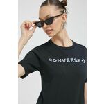 Bombažna kratka majica Converse črna barva - črna. Kratka majica iz kolekcije Converse. Model izdelan iz pletenine s potiskom. Tanek, gosto pleten material.