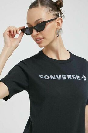 Bombažna kratka majica Converse črna barva - črna. Kratka majica iz kolekcije Converse. Model izdelan iz pletenine s potiskom. Tanek