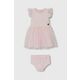 Obleka za dojenčka Guess roza barva - roza. Obleka za dojenčke iz kolekcije Guess. Nabran model, izdelan iz kombinacija dveh različnih materialov. Tanek, gosto pleten material.