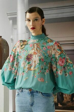 Majica Medicine ženska - zelena. Bluza iz posebne kolekcije Eviva L'arte. Model izdelan iz vzorčaste tkanine.