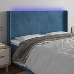vidaXL LED posteljno vzglavje temno modro 163x16x118/128 cm žamet