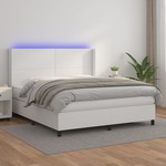 Box spring postelja z vzmetnico LED bela 180x200cm umetno usnje - vidaXL - Bela - 85,09 - 180 x 200 cm - vidaXL