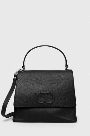 Usnjena torbica Twinset črna barva - črna. Srednje velika torbica iz kolekcije Twinset. Model na zapenjanje