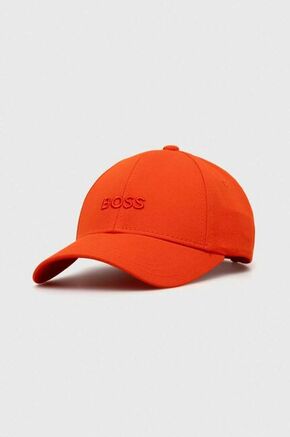 Bombažna bejzbolska kapa BOSS oranžna barva - oranžna. Kapa s šiltom vrste baseball iz kolekcije BOSS. Model izdelan iz materiala z nalepko.