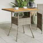 vidaXL Vrtna miza z leseno akacijevo ploščo siva 80x80x75 cm PE ratan