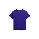 Otroška bombažna kratka majica Polo Ralph Lauren - modra. Otroške kratka majica iz kolekcije Polo Ralph Lauren, izdelana iz tanke, elastične pletenine. Model iz izjemno udobne bombažne tkanine, ki je zračna.
