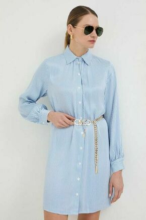 Obleka MICHAEL Michael Kors - modra. Obleka iz kolekcije MICHAEL Michael Kors. Model izdelan iz vzorčaste tkanine. Model iz zračne viskozne tkanine.