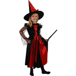 Otroški kostum čarovnica črno-rdeča s klobukom (M)