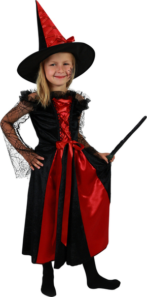 Otroški kostum čarovnica črno-rdeča s klobukom (M)