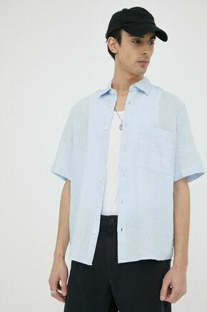 Lanena srajca Marc O'Polo turkizna barva - modra. Srajca iz kolekcije Marc O'Polo. Model izdelan iz enobarvne tkanine. Ima klasičen ovratnik. Izjemno udoben