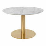 Bela/v zlati barvi okrogla mizica z mizno ploščo v marmornem dekorju 70x70 cm Bolzano – House Nordic