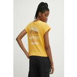 Bombažna kratka majica Napapijri S-Tahi ženska, rumena barva, NP0A4HOJY1J1 - rumena. Kratka majica iz kolekcije Napapijri, izdelana iz pletenine s potiskom. Model iz izjemno udobne bombažne tkanine.