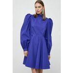 Bombažna obleka Custommade - modra. Lahkotna obleka iz kolekcije Custommade. Model izdelan iz enobarvne tkanine. Model iz zračne bombažne tkanine.