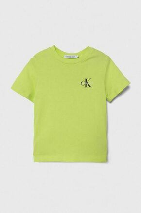Otroška bombažna kratka majica Calvin Klein Jeans zelena barva - zelena. Otroške lahkotna kratka majica iz kolekcije Calvin Klein Jeans