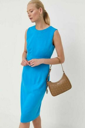 Obleka BOSS - modra. Obleka iz kolekcije BOSS. Model izdelan iz enobarvne pletenine. Model iz izjemno udobne tkanine z visoko vsebnostjo viskoze.