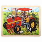 Bigjigs Toys Lesena sestavljanka s traktorjem 24 kosov