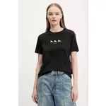 Bombažna kratka majica Converse ženska, črna barva, 10027753-A02 - črna. Kratka majica iz kolekcije Converse, izdelana iz tanke, elastične pletenine. Model iz zračne bombažne tkanine.